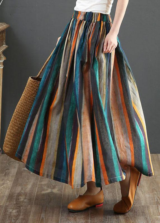 Striped a Line Retro Print Skirts Linen