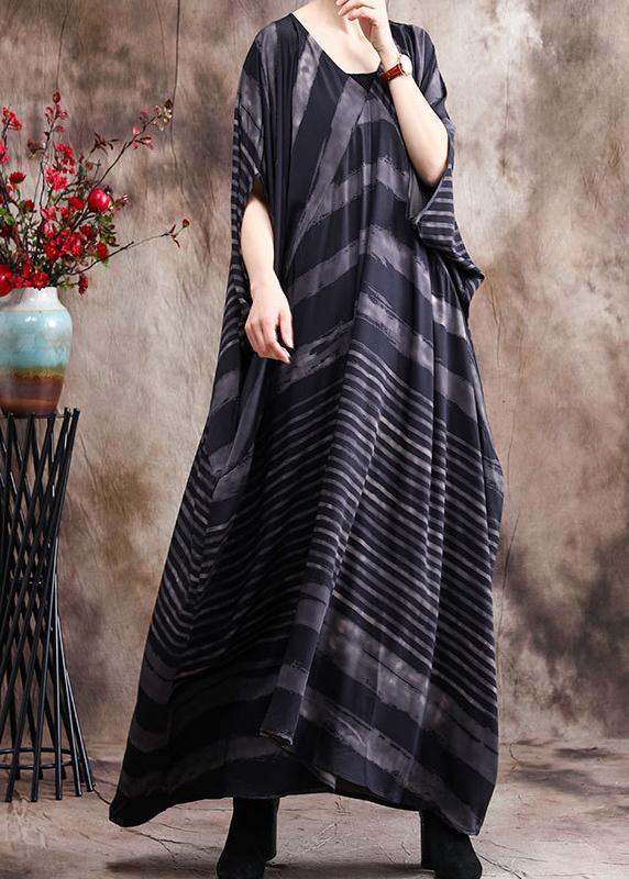 Luxy Stripe Silk Dress Patchwork Loose Outfits Caftan
