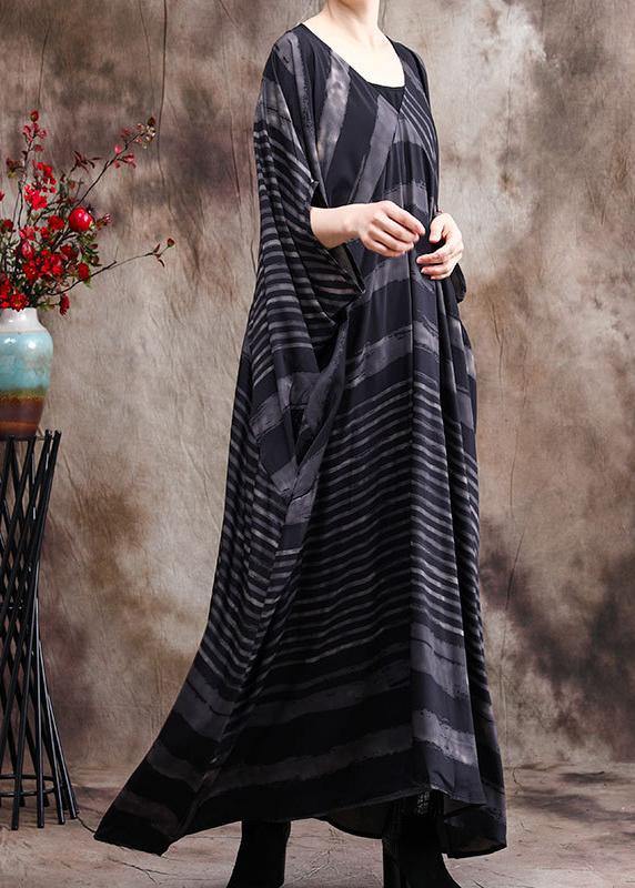 Luxy Stripe Silk Dress Patchwork Loose Outfits Caftan