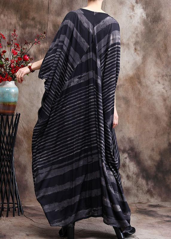Luxy Stripe Silk Dress Patchwork Loose Outfits Caftan