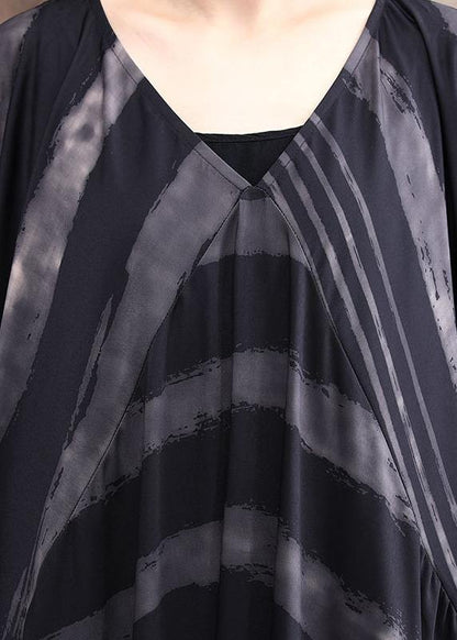 Luxy Stripe Silk Dress Patchwork Loose Outfits Caftan