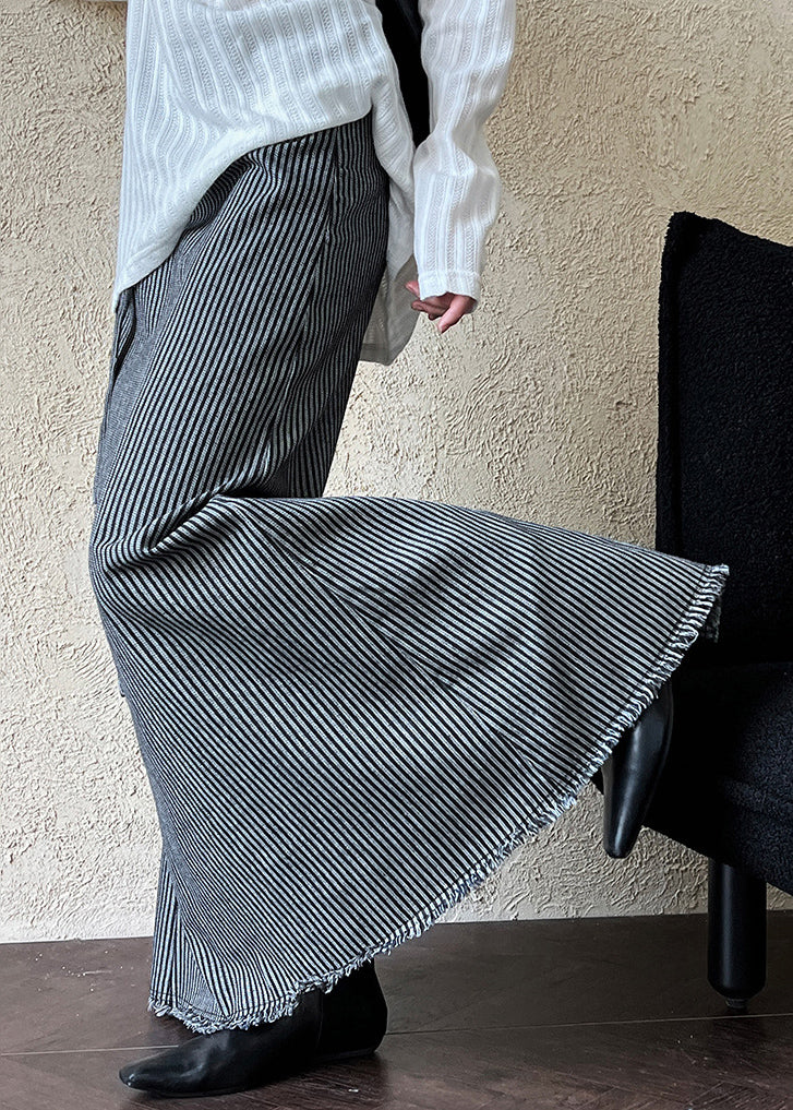 Striped High Waist Tie Waist Maxi Skirts