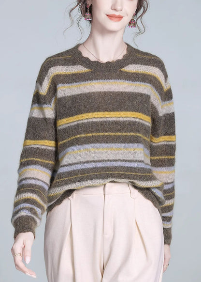 Striped O-neck Cozy Wool Knit Sweaters Winter