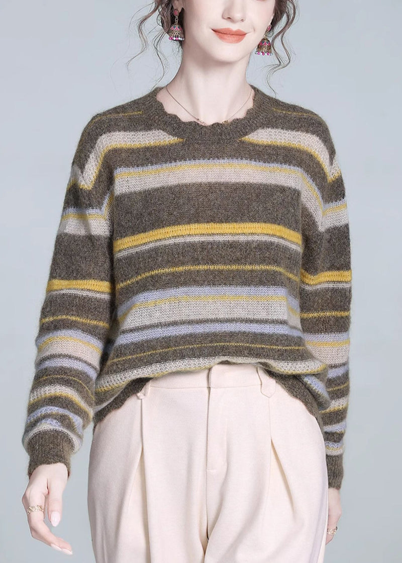 Striped O-neck Cozy Wool Knit Sweaters Winter