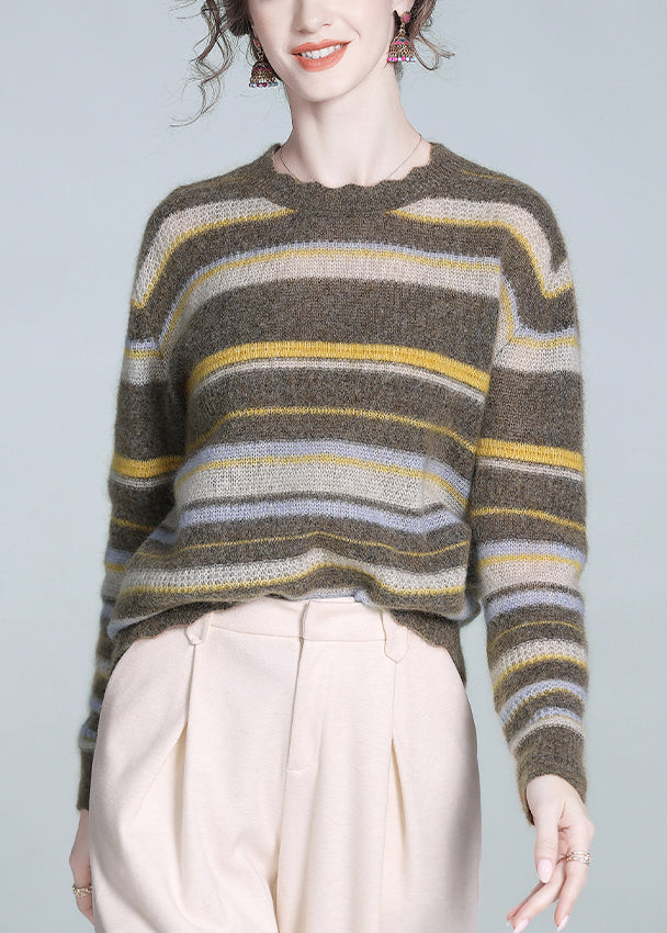 Striped O-neck Cozy Wool Knit Sweaters Winter