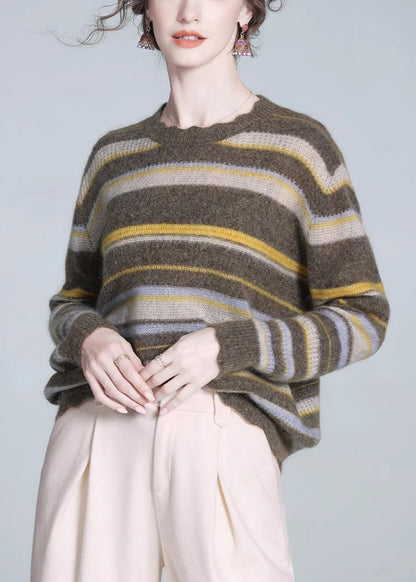 Striped O-neck Cozy Wool Knit Sweaters Winter