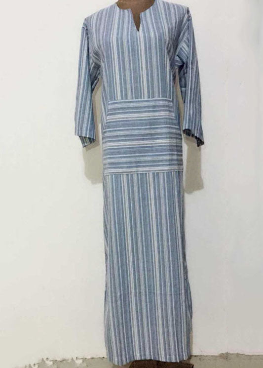 Striped V Neck Long Sleeve Loose Maxi Dress