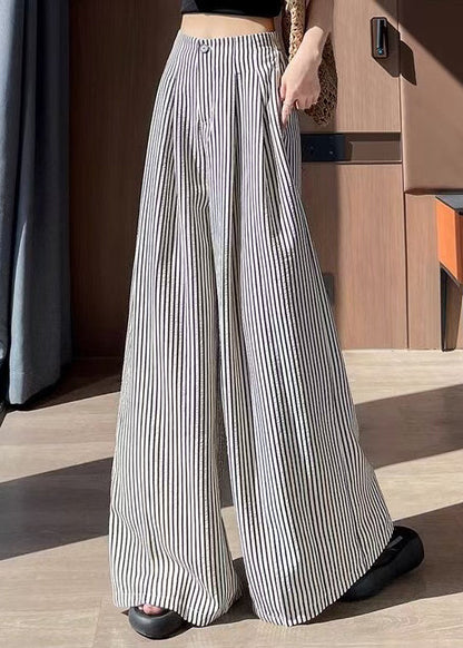Striped Wrinkled High Waist Cotton Wide Leg Pants Fall