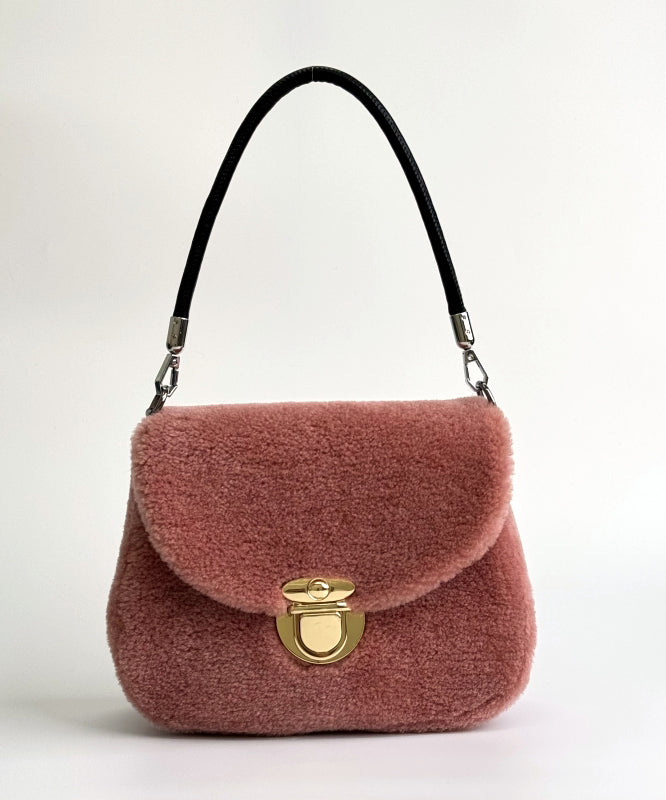 Stylish Pink Versatile Woolen Shoulder Bag