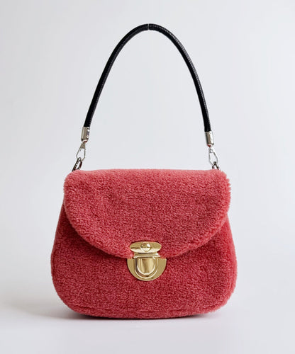Stylish Pink Versatile Woolen Shoulder Bag