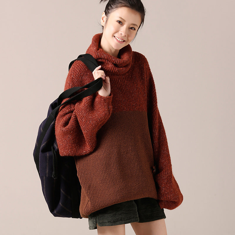 Sweater Dress High Neck Dark Red Oversized Knitwear Spring