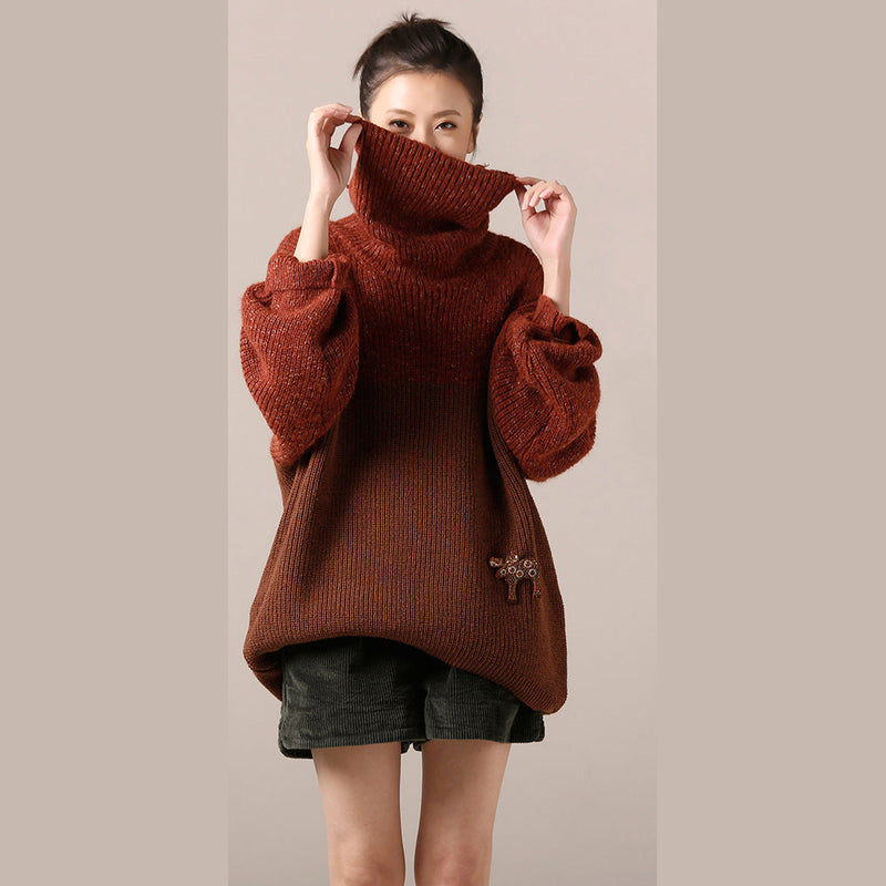 Sweater Dress High Neck Dark Red Oversized Knitwear Spring