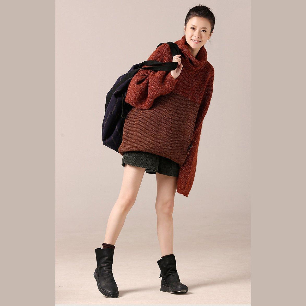 Sweater Dress High Neck Dark Red Oversized Knitwear Spring