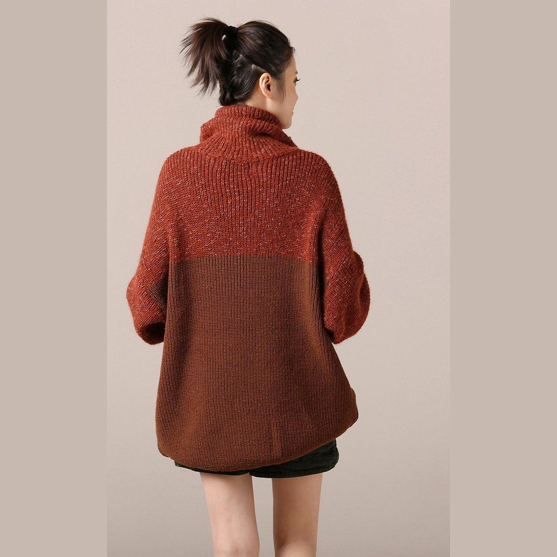 Sweater Dress High Neck Dark Red Oversized Knitwear Spring