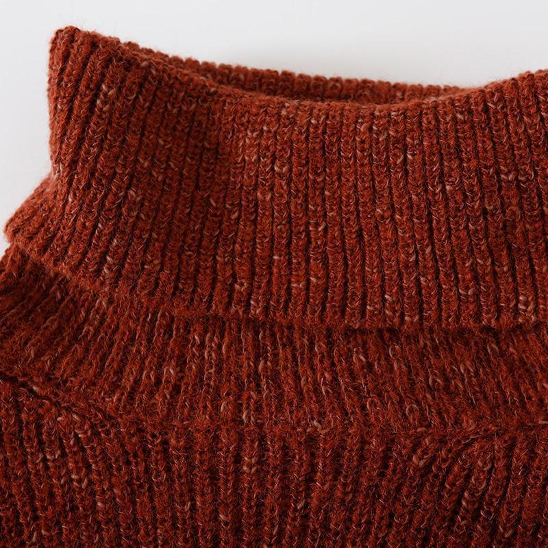 Sweater Dress High Neck Dark Red Oversized Knitwear Spring