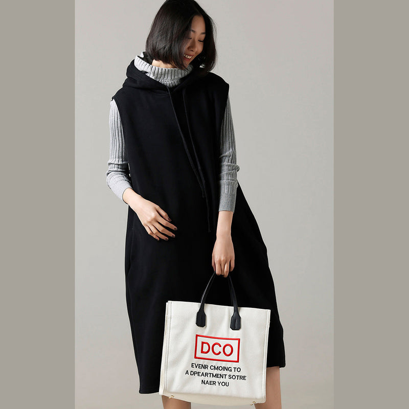 Sweater Weather Refashion Fall Hooded Black Big Knitted Tops Sleeveless