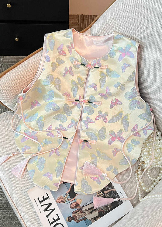 Tasseled Butterfly Chinese Button Silk Vest Sleeveless