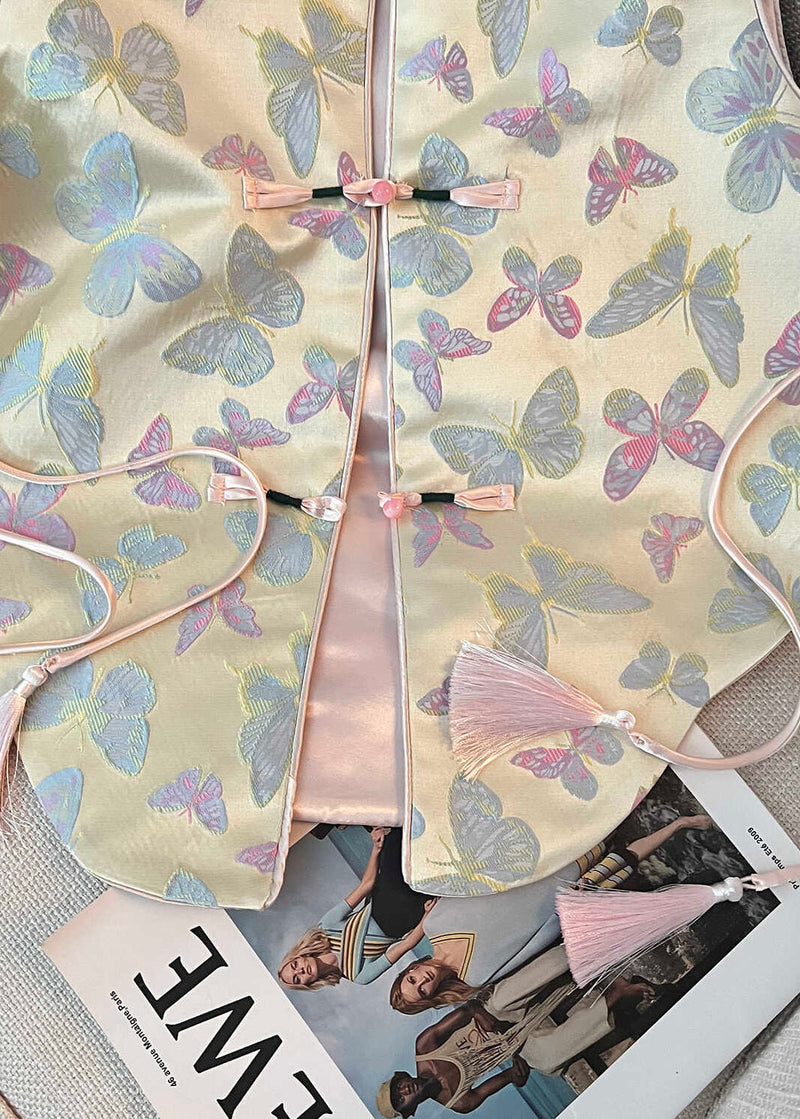 Tasseled Butterfly Chinese Button Silk Vest Sleeveless