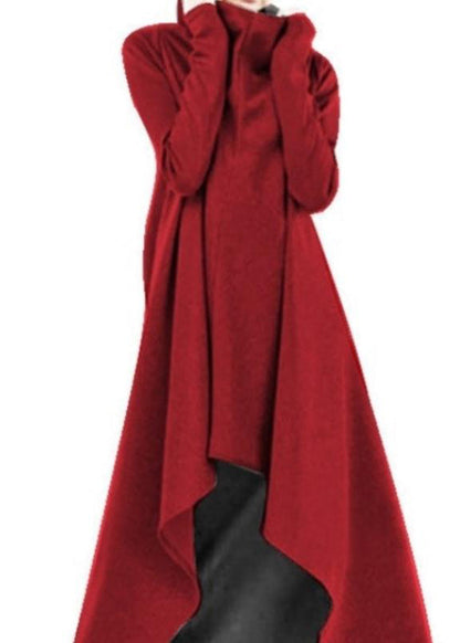 Turtleneck Sweatshirt High Low Long Dress Red