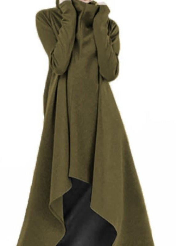 Turtleneck Sweatshirt High Low Long Dress Red