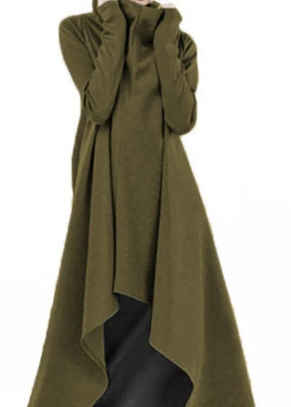 Turtleneck Sweatshirt High Low Long Dress Red