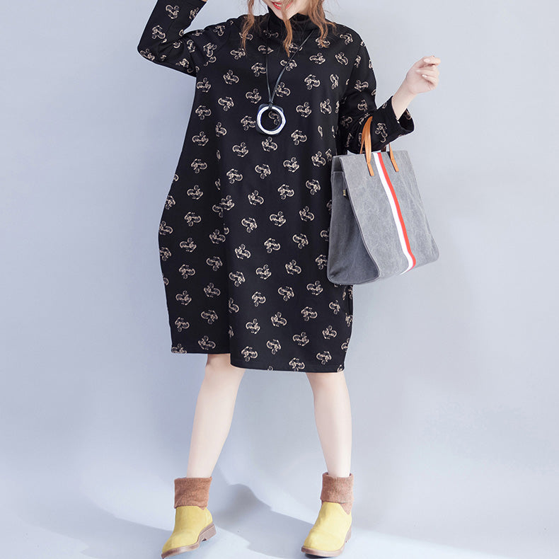 Turtleneck Velvet Dress Lady Print Dresses