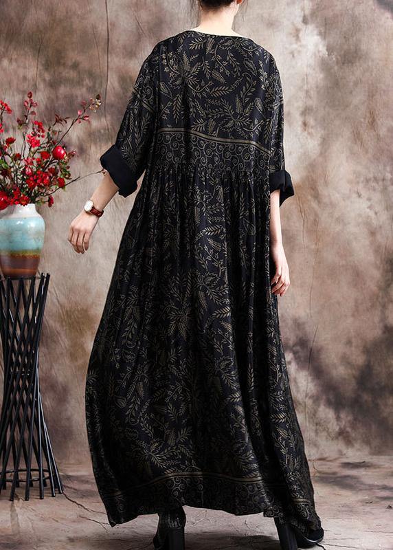Luxy V Neck Black Print Silk Satin Dresses
