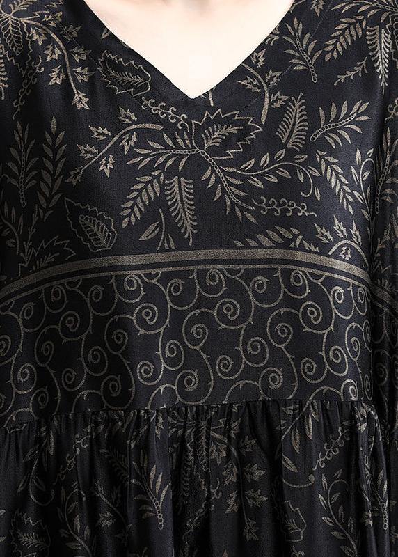 Luxy V Neck Black Print Silk Satin Dresses