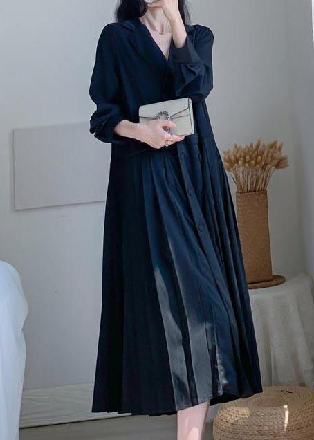 V Neck Cinched Summer Linen Black Dresses