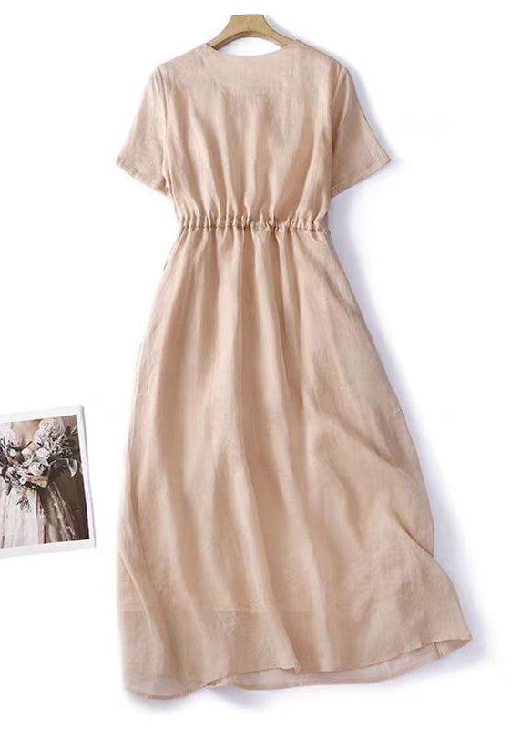 V Neck Lace Up Linen Dress Summer
