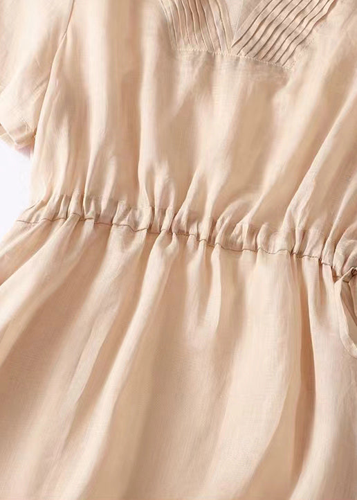 V Neck Lace Up Linen Dress Summer
