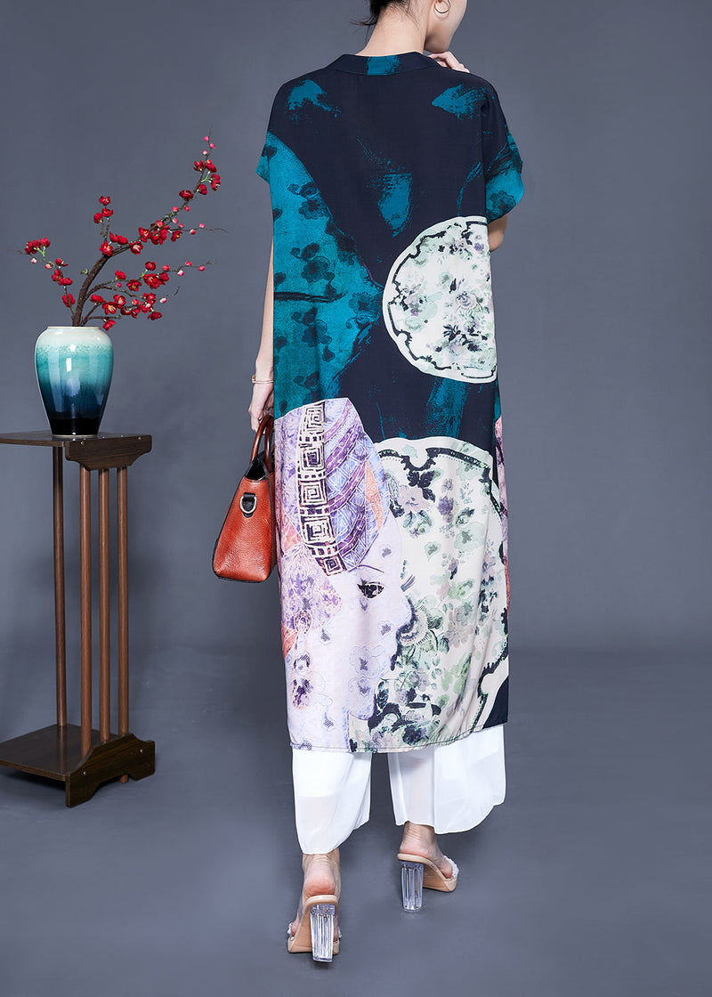 V Neck Original Design Print Silk Long Dress Summer