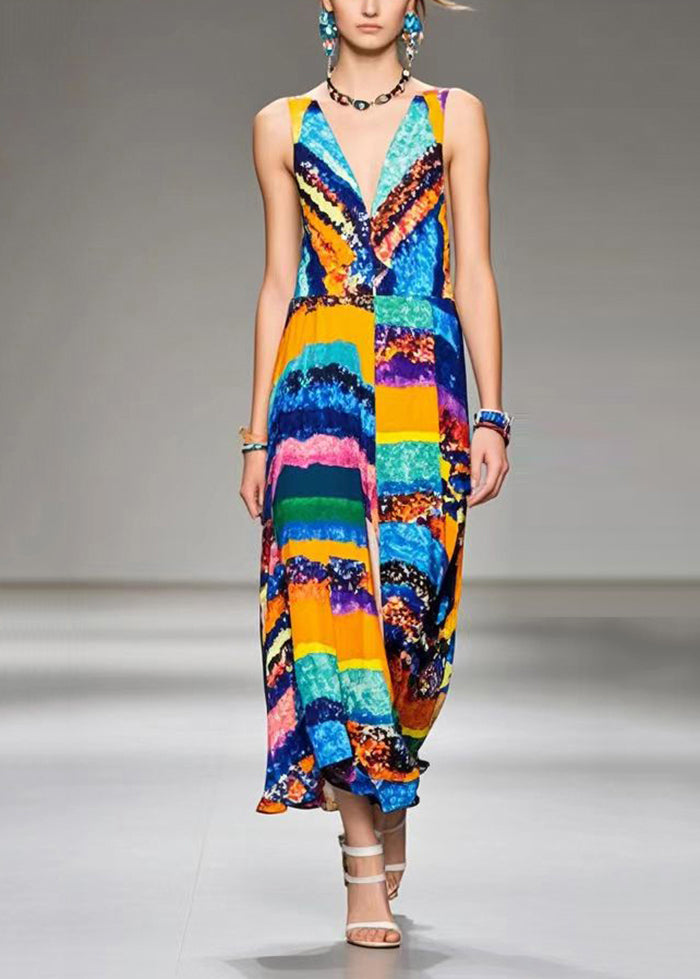 V Neck Print Chiffon Cami Dress Summer
