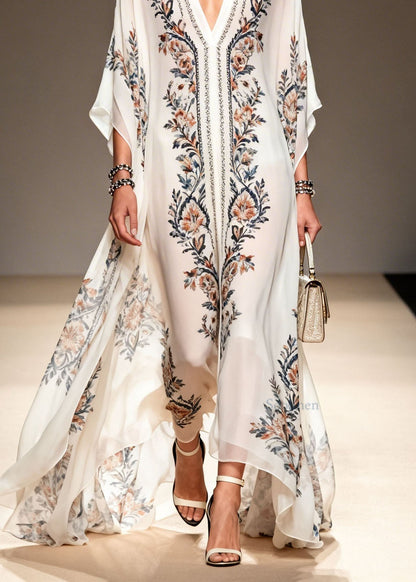 V Neck Print Chiffon Dress Summer