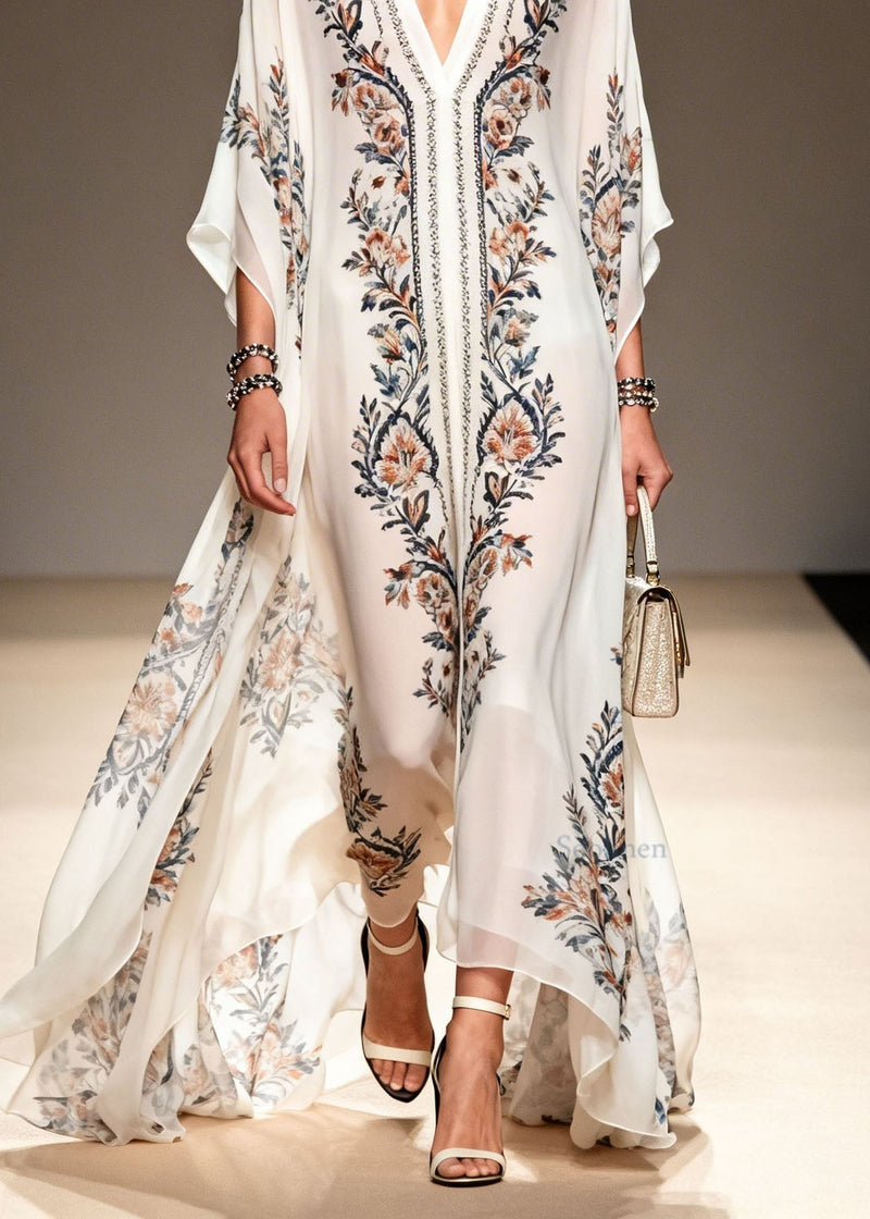 V Neck Print Chiffon Dress Summer