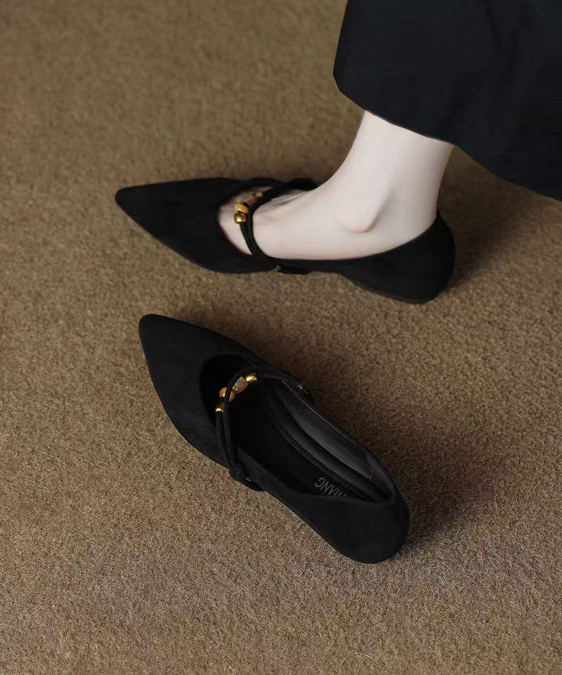 Wedge High Heels Black Cowhide Leather