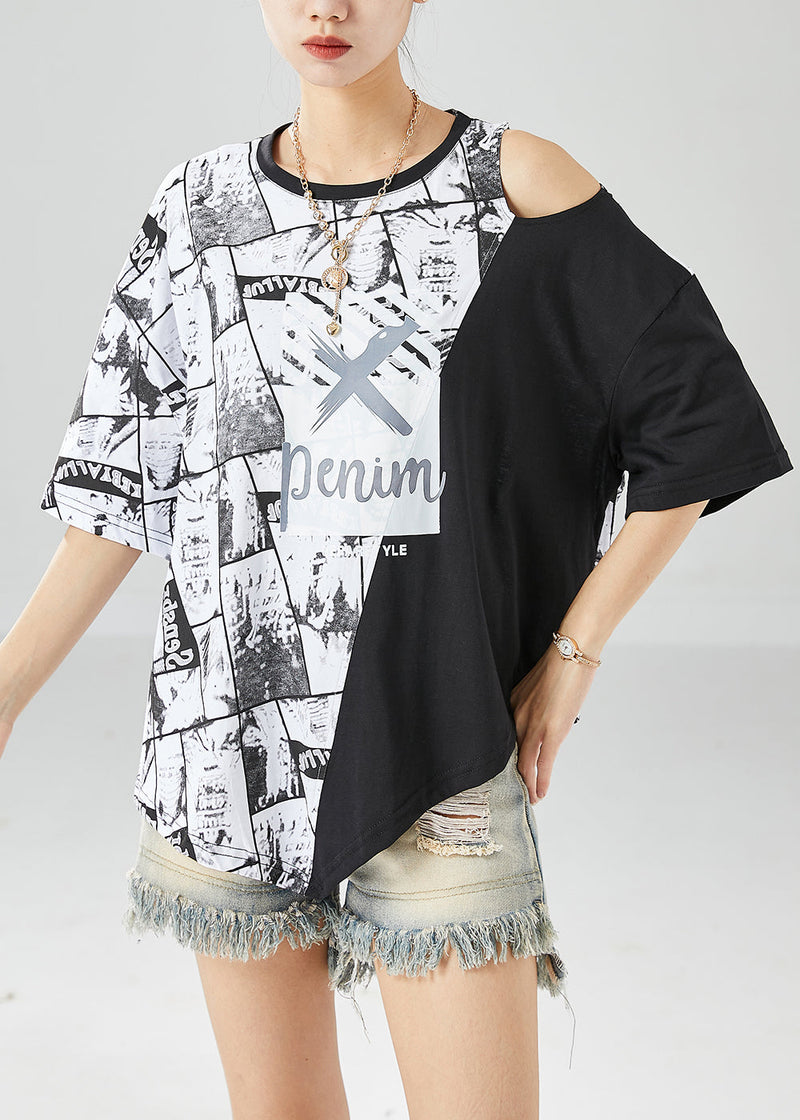 White Asymmetrical Design Cold Shoulder Cotton Tops Summer