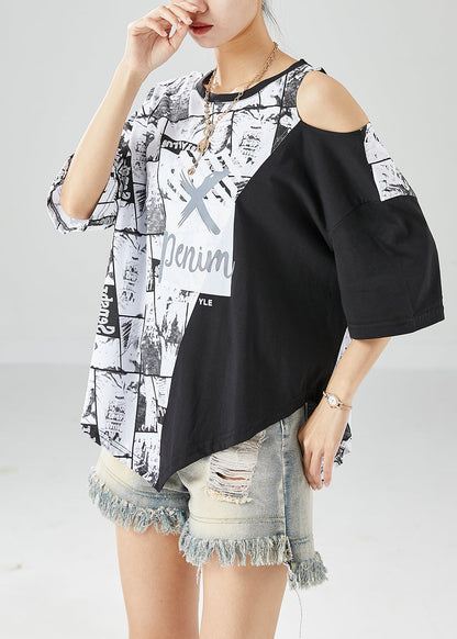 White Asymmetrical Design Cold Shoulder Cotton Tops Summer