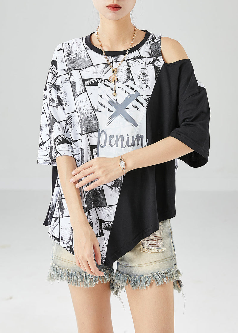 White Asymmetrical Design Cold Shoulder Cotton Tops Summer