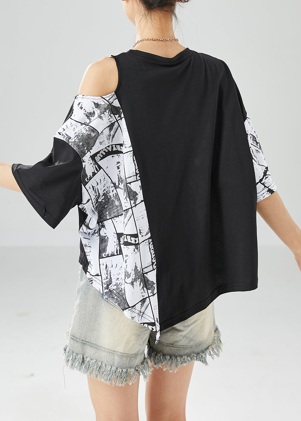 White Asymmetrical Design Cold Shoulder Cotton Tops Summer