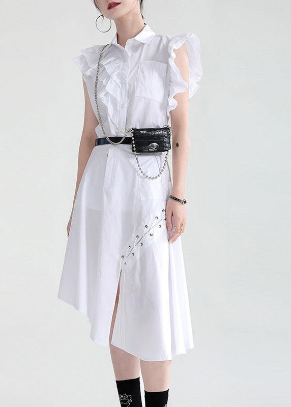 White Asymmetrical Design Pockets Blouse Top
