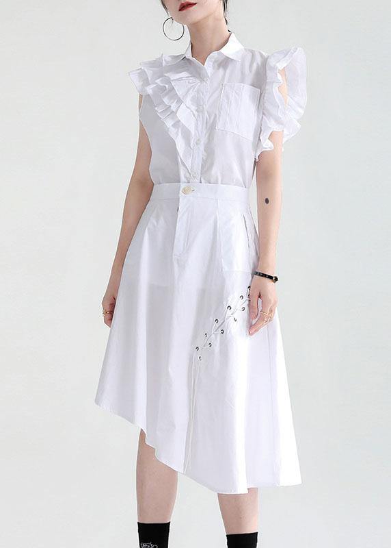 White Asymmetrical Design Pockets Blouse Top