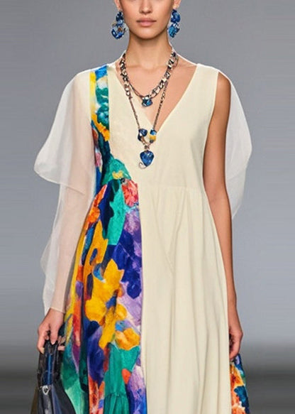 White Asymmetrical Patchwork Chiffon Long Dress Summer