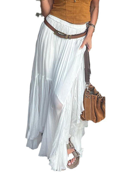 White Asymmetrical Wrinkled Patchwork Cotton Skirts Summer