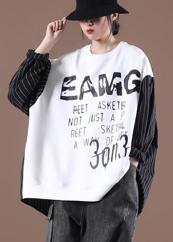 Women White Chic Patchwork Plus Size Autumn Tops