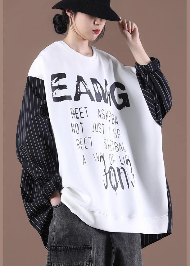 Women White Chic Patchwork Plus Size Autumn Tops