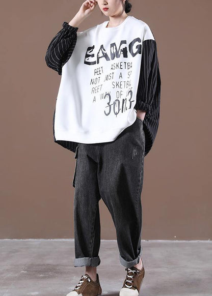 Women White Chic Patchwork Plus Size Autumn Tops