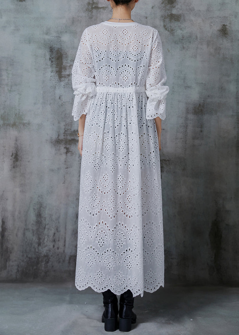 White Cinched Hollow Out Cotton Long Cardigans Spring