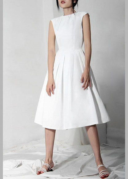 White Cinched Sleeveless Holiday Summer Cotton Dress
