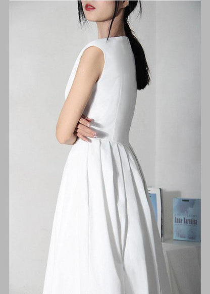 White Cinched Sleeveless Holiday Summer Cotton Dress